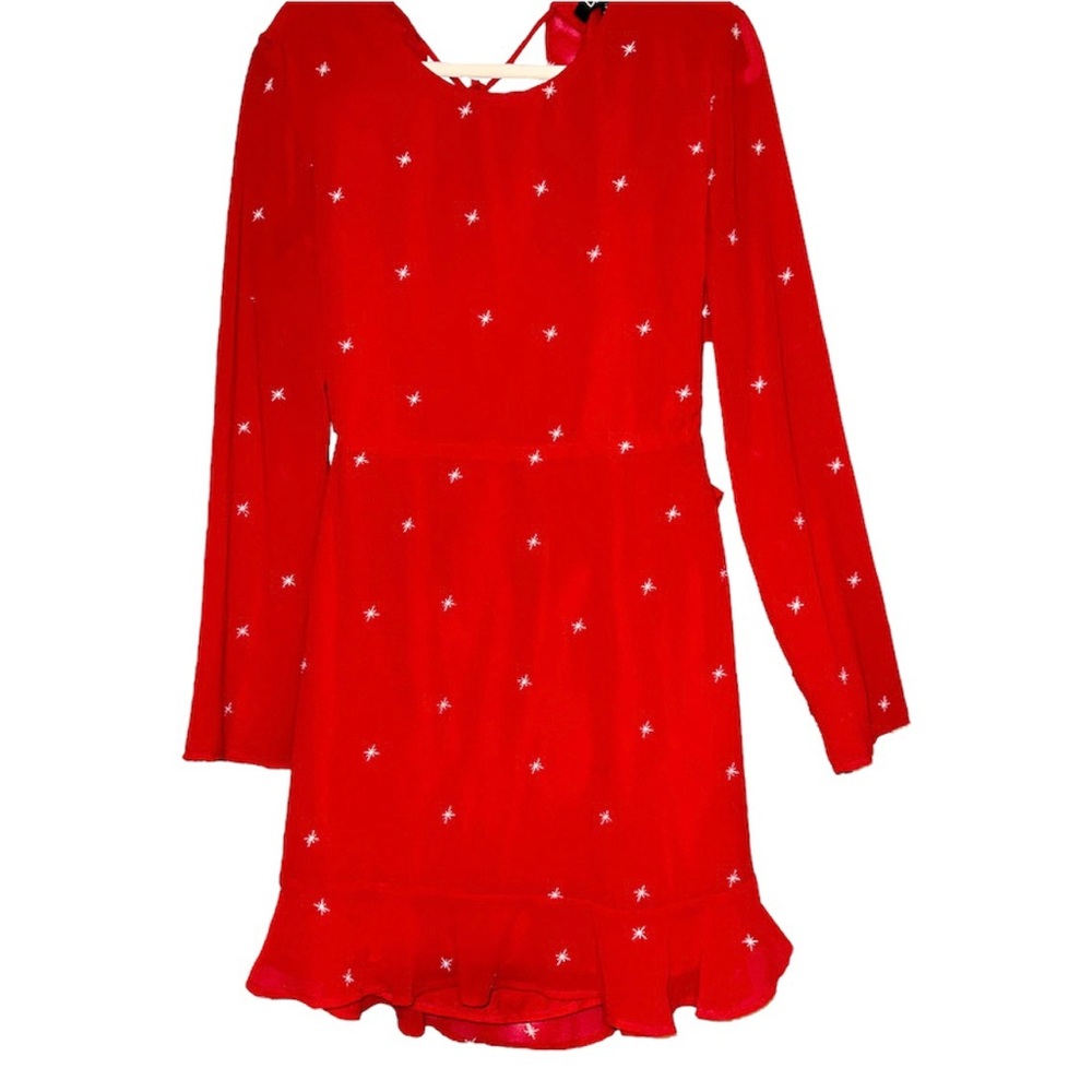 Cosmic Lulus Red Ruffle Embroidered Star Mini Dress - Picture 3 of 7